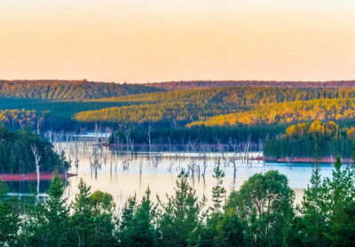 Scenic view of lake against clear sky