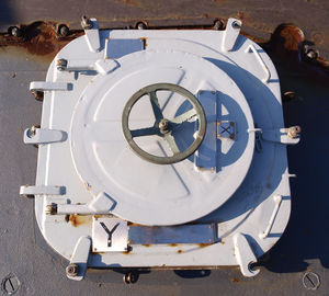 High angle view of wheel on table