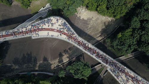 High angle view of bridge over mountain