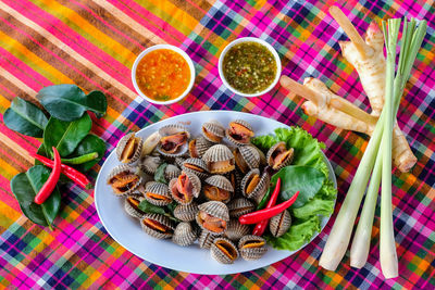 High angle view of food on table