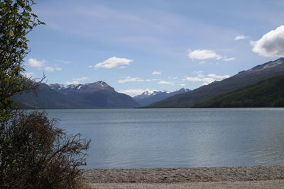 Scenic view of lake against cloudy sky