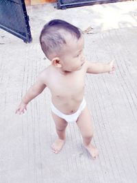 High angle view of baby boy