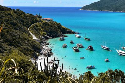 High angle view of boats in sea