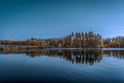 Scenic view of lake against blue sky