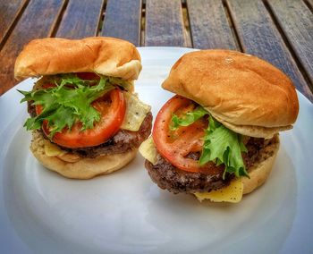 Close-up of burger on plate