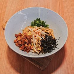 High angle view of meal served on table