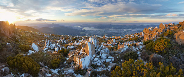 Aerial view of landscape against sky during winter