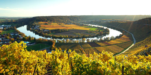 High angle view of  river bend against sky