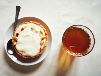 High angle view of breakfast on table