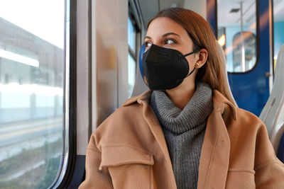 Concept of travelling and using public transport during pandemic.