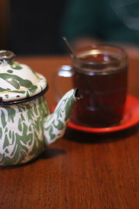 Close-up of tea cup on table