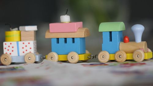 Close-up of toys on table