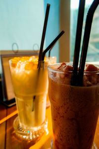 Close-up of drink in glass on table