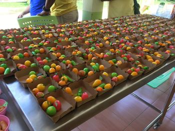 High angle view of multi colored candies in store