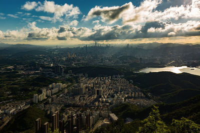 High angle view of townscape against sky