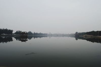 Reflection of trees in calm lake