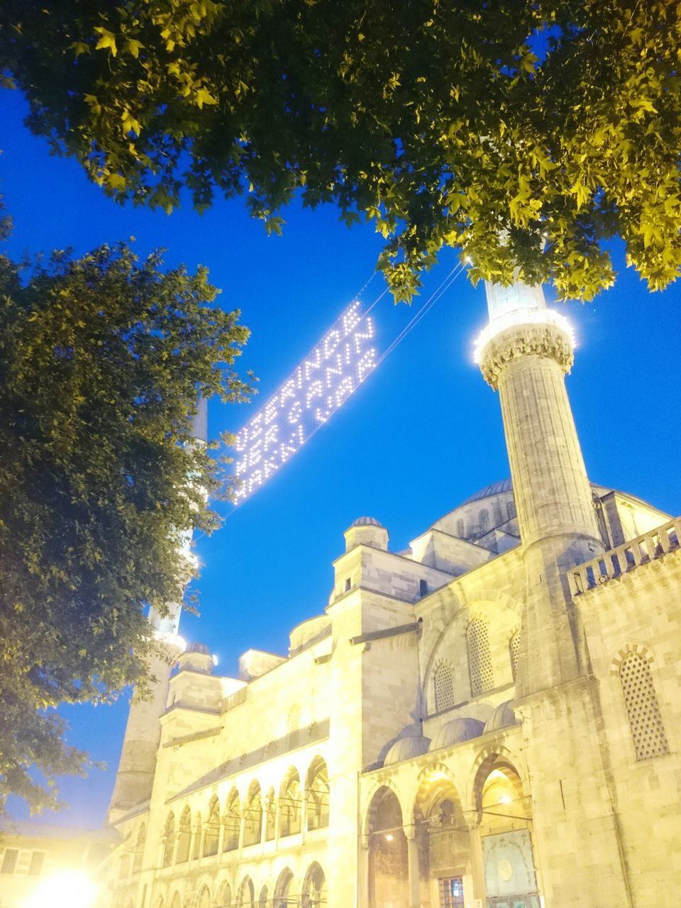 low angle view, architecture, tree, built structure, building exterior, religion, spirituality, sunlight, place of worship, history, travel destinations, outdoors, day, no people, blue, sky, nature, ancient civilization