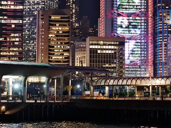 Illuminated skyscrapers at night