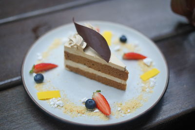 Close-up of cake served in plate