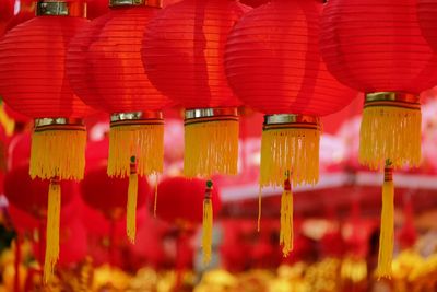 Lanterns hanging in row