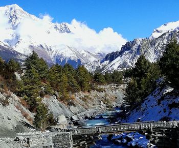 Scenic view of mountains against sky during winter