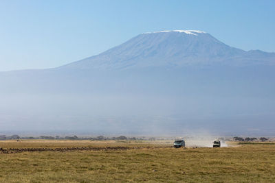 Scenic view of mountains against clear sky