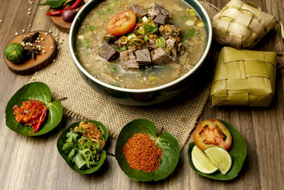 High angle view of food on table