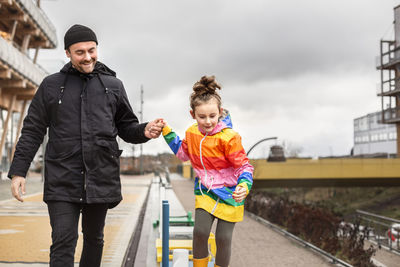 Father and daughter on walk