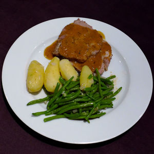 Close-up of served food in plate