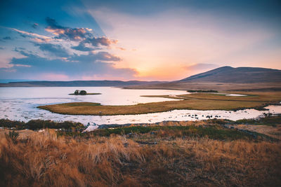 Scenic view of sea during sunset
