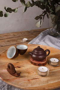 Close-up of tea cup on table