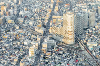 High angle view of city buildings