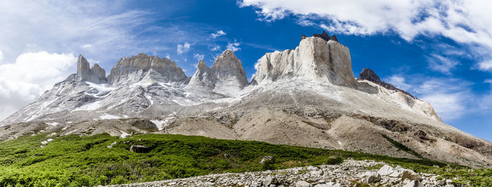 Low angle view of rocks against sky