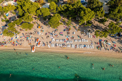 Aerial view of makarska beach, the adriatic sea, croatia