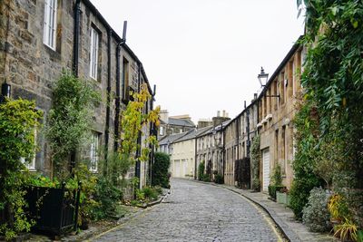 Narrow alley amidst buildings against sky