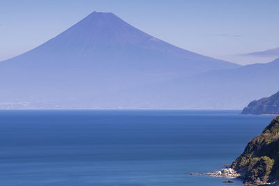 View of mount fuji on a peaceful morning from lover's cape, izu peninsula, japan