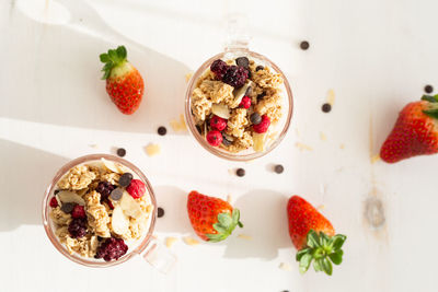 High angle view of dessert on table
