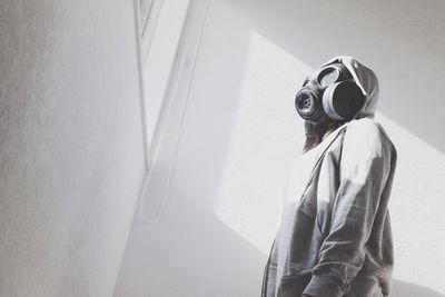 Person wearing gas mask