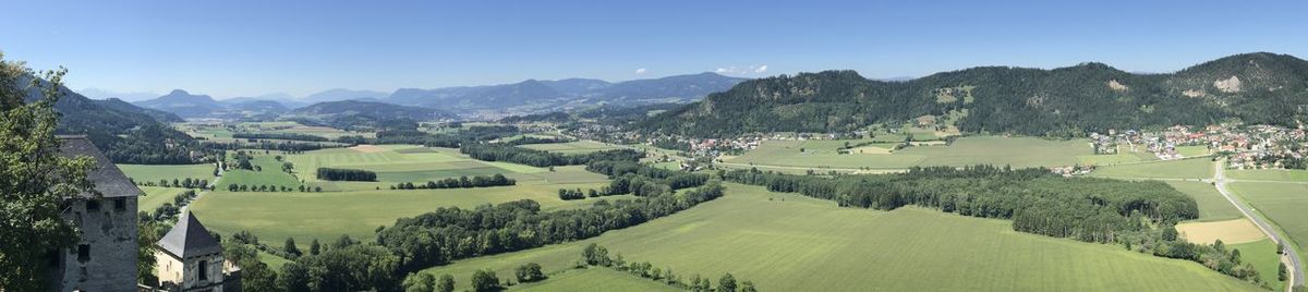 Panoramic view of landscape and mountains against sky