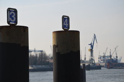 View of harbor against clear sky