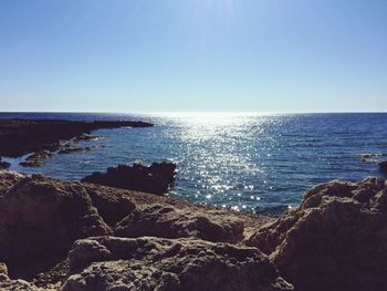 Scenic view of sea against clear sky