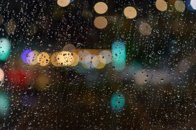 Full frame shot of wet glass window at night