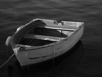 High angle view of boat floating on sea