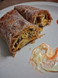 High angle view of bread in plate