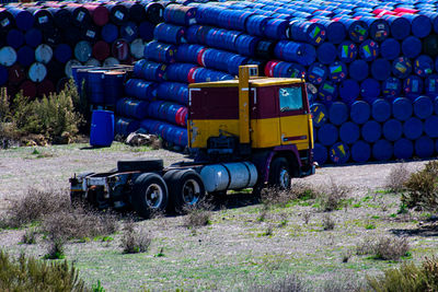 Stack of truck on field