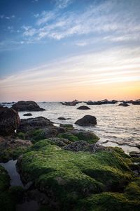 Scenic view of sea against sky at sunset