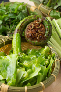 Close-up of salad in bowl on table