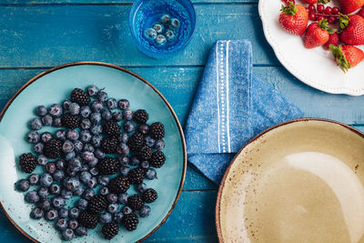 High angle view of breakfast served on table