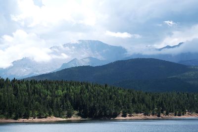 Scenic view of lake against cloudy sky