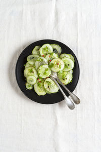 High angle view of vegetables in bowl on table